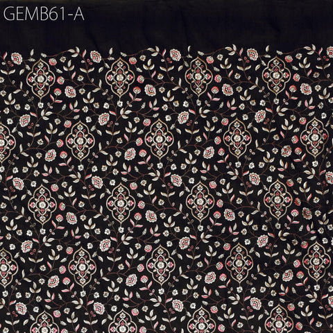 Floral Black Indian Embroidered Fabric by the yard Sewing DIY Crafting Embroidery Wedding Dress Costumes Men's Waistcoat Bags Cushion Cover