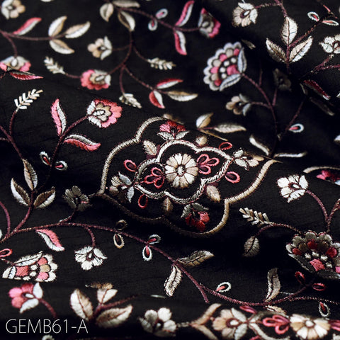 Floral Black Indian Embroidered Fabric by the yard Sewing DIY Crafting Embroidery Wedding Dress Costumes Men's Waistcoat Bags Cushion Cover