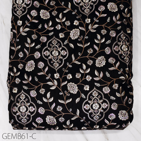 Indian Mauve Embroidered Fabric by the yard Sewing DIY Crafting Embroidery Wedding Dress Costumes Men's Waistcoat Bags Cushion Cover Curtain