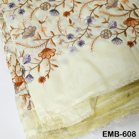 Cream Embroidered Fabric by the yard Sewing Crafting Indian Embroidery Wedding Theatrical Costumes Dolls Ball Gown Bridal Blouse Dresses