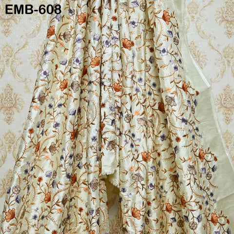 Cream Embroidered Fabric by the yard Sewing Crafting Indian Embroidery Wedding Theatrical Costumes Dolls Ball Gown Bridal Blouse Dresses