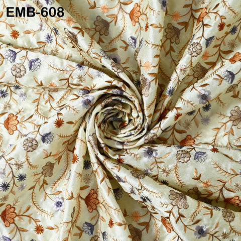 Cream Embroidered Fabric by the yard Sewing Crafting Indian Embroidery Wedding Theatrical Costumes Dolls Ball Gown Bridal Blouse Dresses