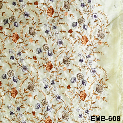 Cream Embroidered Fabric by the yard Sewing Crafting Indian Embroidery Wedding Theatrical Costumes Dolls Ball Gown Bridal Blouse Dresses