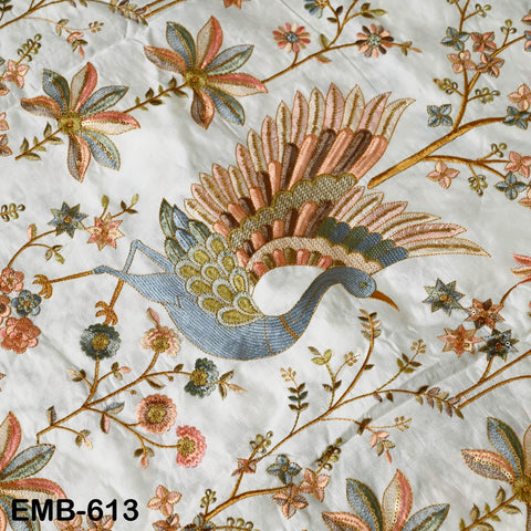 56" Ivory Wedding Material Embroidered Fabric by the yard Sewing Crafting Indian Embroidery Victorian Costumes Waistcoats Longline Jackets