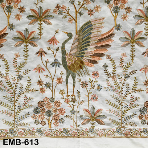 56" Ivory Wedding Material Embroidered Fabric by the yard Sewing Crafting Indian Embroidery Victorian Costumes Waistcoats Longline Jackets