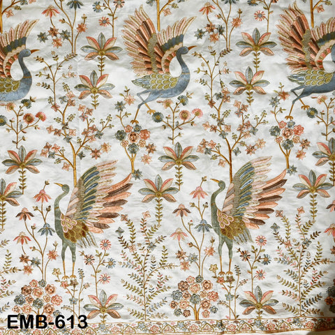 56" Ivory Wedding Material Embroidered Fabric by the yard Sewing Crafting Indian Embroidery Victorian Costumes Waistcoats Longline Jackets