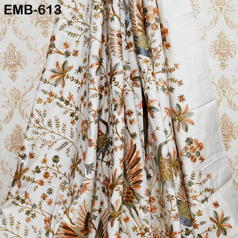 56" Ivory Wedding Material Embroidered Fabric by the yard Sewing Crafting Indian Embroidery Victorian Costumes Waistcoats Longline Jackets