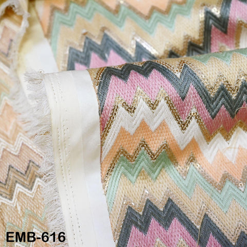 Multicolor Wedding Dress Material Embroidered Fabric by the yard Sewing DIY Crafting Indian Embroidery Victorian Costumes Dolls Waistcoats