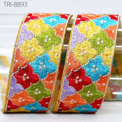 9 Yard Multicolor Embroidery Ribbons 4cm Trims Embroidered Border Sewing Victorian Theatrical Costumes Crafting Christmas Holidays Ornaments