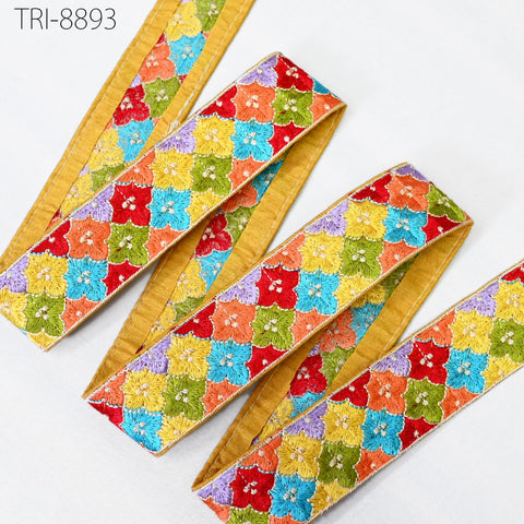 9 Yard Multicolor Embroidery Ribbons 4cm Trims Embroidered Border Sewing Victorian Theatrical Costumes Crafting Christmas Holidays Ornaments