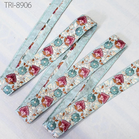 9 Yard Embroidery Fabric Trim 35 mm Footwear Making Ribbon Embroidered Embellishment Sewing Crafting Border Indian Laces Holidays Decoration