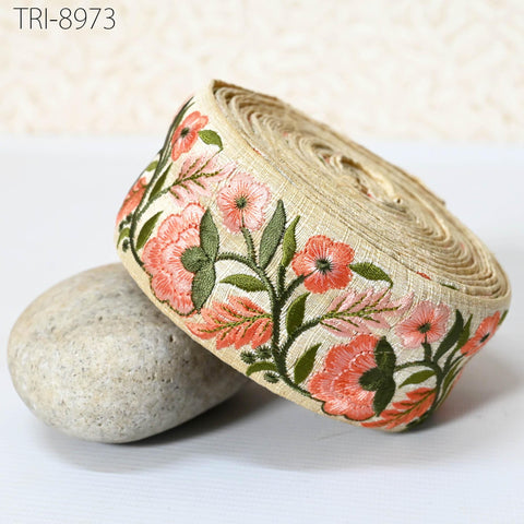9 Yard Indian Embroidery Ribbon 5cm Trim Sari Border Crafting Sewing Embroidered Decorative Costumes Designing Curtain Home Decor Trimmings