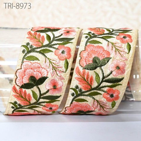9 Yard Indian Embroidery Ribbon 5cm Trim Sari Border Crafting Sewing Embroidered Decorative Costumes Designing Curtain Home Decor Trimmings