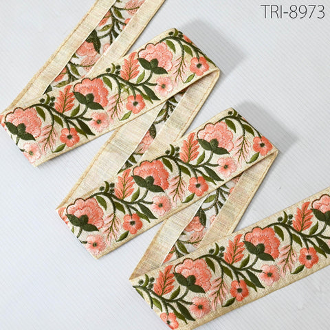 9 Yard Indian Embroidery Ribbon 5cm Trim Sari Border Crafting Sewing Embroidered Decorative Costumes Designing Curtain Home Decor Trimmings