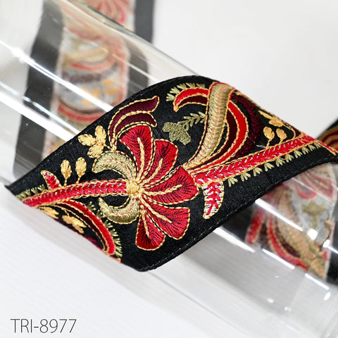 9 Yard Embroidery Ribbons 67mm Trim Maroon Embellishment Embroidered Fabric Saree Border Theatrical Costumes Crafting Sewing Holidays Decor