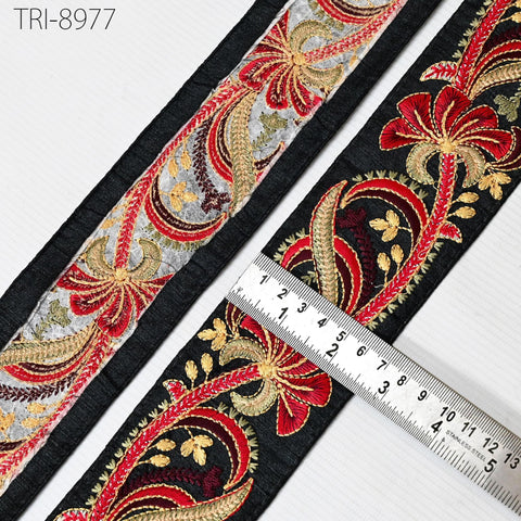 9 Yard Embroidery Ribbons 67mm Trim Maroon Embellishment Embroidered Fabric Saree Border Theatrical Costumes Crafting Sewing Holidays Decor