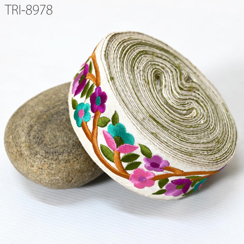 9 Yard Embroidery 4.5cm Ribbons Trim Pink Embellishment Embroidered Fabric Saree Border Theatrical Costumes Crafting Sewing Holidays Decor