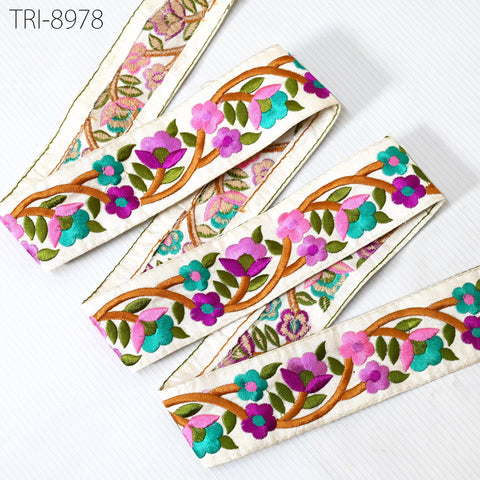 9 Yard Embroidery 4.5cm Ribbons Trim Pink Embellishment Embroidered Fabric Saree Border Theatrical Costumes Crafting Sewing Holidays Decor