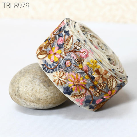 9 Yard Floral Embroidery 6cm Ribbon for Kids DIY Crafting Sewing Costumes Dog Collar Tote Bags, Lampshades Holidays Decor Indian Embroidered