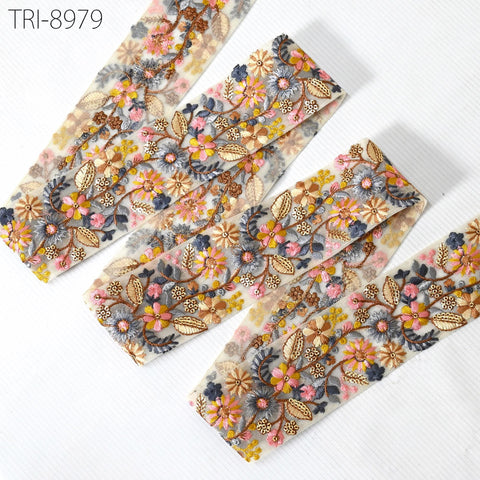 9 Yard Floral Embroidery 6cm Ribbon for Kids DIY Crafting Sewing Costumes Dog Collar Tote Bags, Lampshades Holidays Decor Indian Embroidered