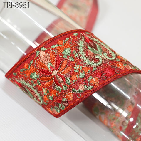 9 Yard Floral 6cm Embroidered Fabric Trim Indian Sari Border Crafting Sewing Guitar Belts Beach Bag Cushions Trimming Ribbon Embellishments