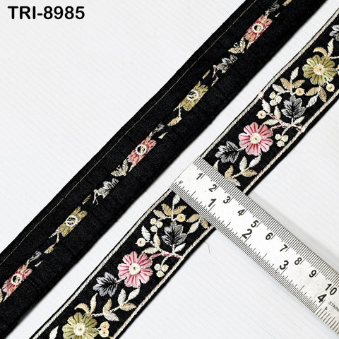 9 Yard Embroidery 35mm Ribbons Fabric Trim Black Indian Embroidered Crafting Border Sewing Tote Bag Shoe Making Costumes Holiday Ornaments