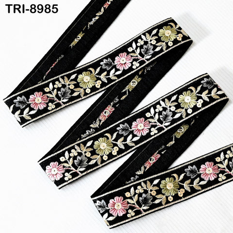 9 Yard Embroidery 35mm Ribbons Fabric Trim Black Indian Embroidered Crafting Border Sewing Tote Bag Shoe Making Costumes Holiday Ornaments