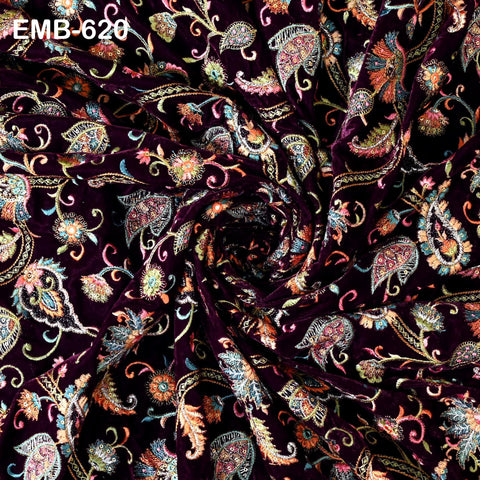 Sequin Indian Embroidered Velvet Wine Fabric by the yard Sewing Crafting Wedding Dress Theatrical Costumes Waistcoats Doll Bags Home Decor
