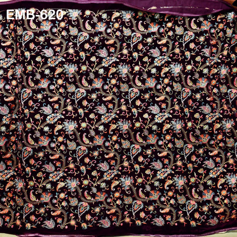 Sequin Indian Embroidered Velvet Wine Fabric by the yard Sewing Crafting Wedding Dress Theatrical Costumes Waistcoats Doll Bags Home Decor