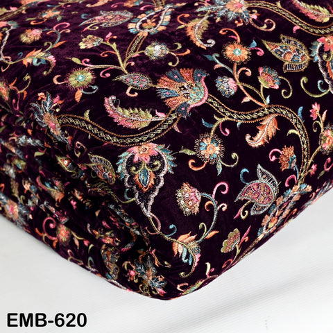 Sequin Indian Embroidered Velvet Wine Fabric by the yard Sewing Crafting Wedding Dress Theatrical Costumes Waistcoats Doll Bags Home Decor