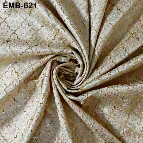 Ivory Embroidered Fabric by the yard Sewing DIY Crafting Embroidery Wedding Costumes Dolls Tote Bag Renaissance Dress Home Decor Upholstery