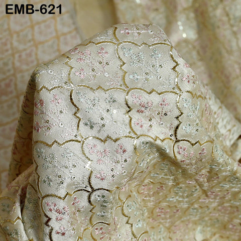 Ivory Embroidered Fabric by the yard Sewing DIY Crafting Embroidery Wedding Costumes Dolls Tote Bag Renaissance Dress Home Decor Upholstery