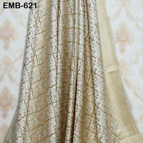 Ivory Embroidered Fabric by the yard Sewing DIY Crafting Embroidery Wedding Costumes Dolls Tote Bag Renaissance Dress Home Decor Upholstery