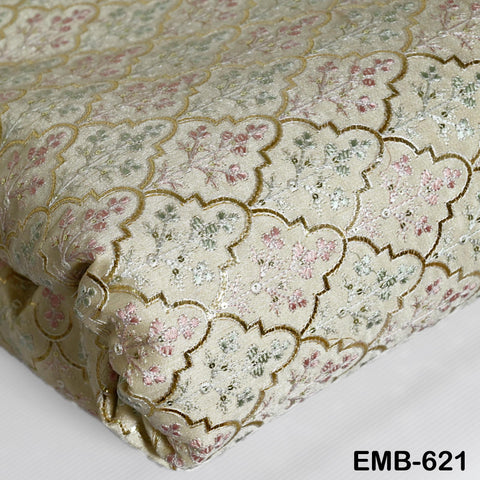 Ivory Embroidered Fabric by the yard Sewing DIY Crafting Embroidery Wedding Costumes Dolls Tote Bag Renaissance Dress Home Decor Upholstery