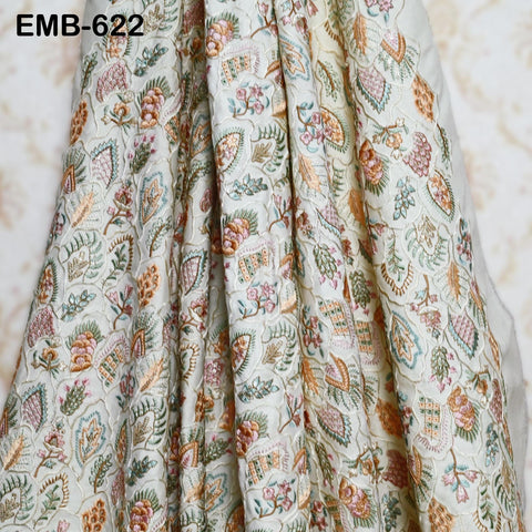 Ivory Embroidered Fabric by the yard Sewing DIY Crafting Embroidery Wedding Dress Costumes Dolls Bags Cushion Covers Table Runners Blouses