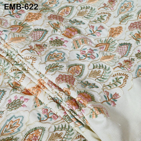 Ivory Embroidered Fabric by the yard Sewing DIY Crafting Embroidery Wedding Dress Costumes Dolls Bags Cushion Covers Table Runners Blouses