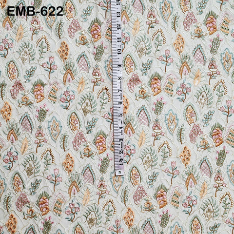 Ivory Embroidered Fabric by the yard Sewing DIY Crafting Embroidery Wedding Dress Costumes Dolls Bags Cushion Covers Table Runners Blouses