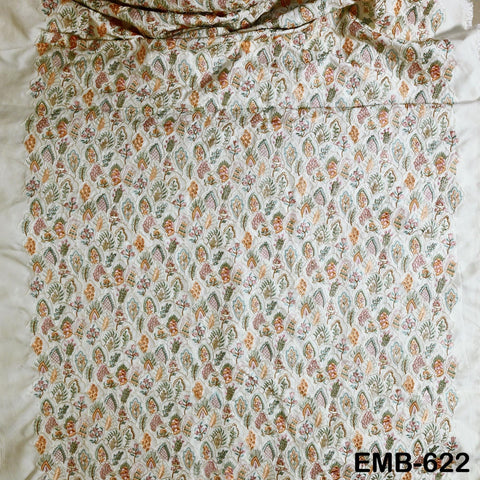 Ivory Embroidered Fabric by the yard Sewing DIY Crafting Embroidery Wedding Dress Costumes Dolls Bags Cushion Covers Table Runners Blouses