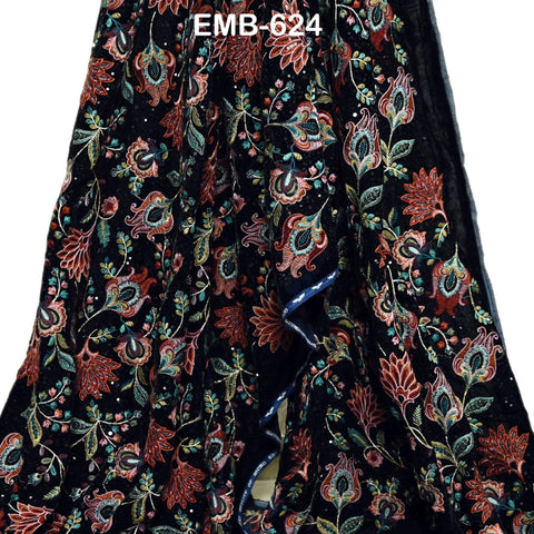 Sequin Indian Embroidered Velvet Blue Fabric by the yard Sewing Crafting Wedding Dress Theatrical Costumes Waistcoats Doll Bags Home Decor