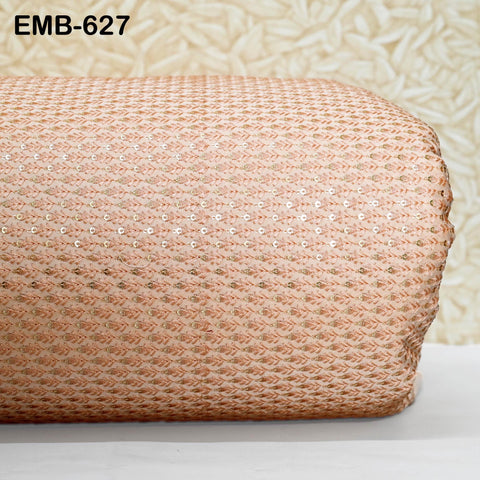 Peach Wedding Dress Material Embroidered Fabric by the yard Sewing DIY Crafting Indian Embroidery Victorian Costumes Dolls Waistcoats