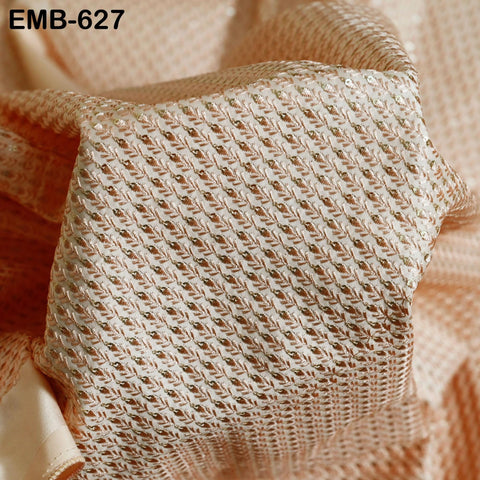 Peach Wedding Dress Material Embroidered Fabric by the yard Sewing DIY Crafting Indian Embroidery Victorian Costumes Dolls Waistcoats