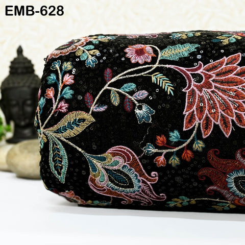 Sequin Indian Embroidered Velvet Black Fabric by the yard Sewing Crafting Wedding Dress Theatrical Costumes Waistcoats Doll Bags Home Decor