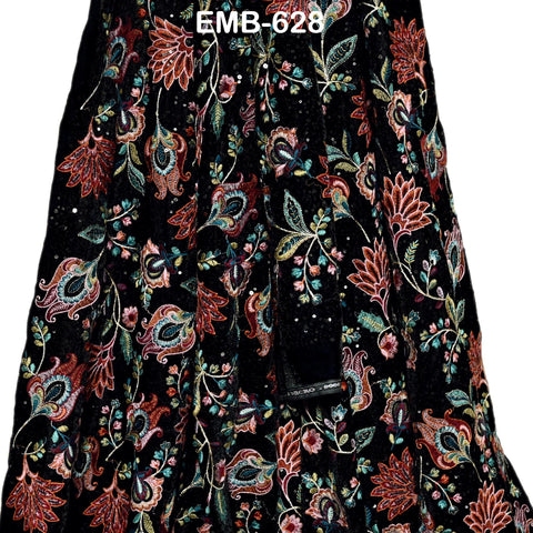 Sequin Indian Embroidered Velvet Black Fabric by the yard Sewing Crafting Wedding Dress Theatrical Costumes Waistcoats Doll Bags Home Decor