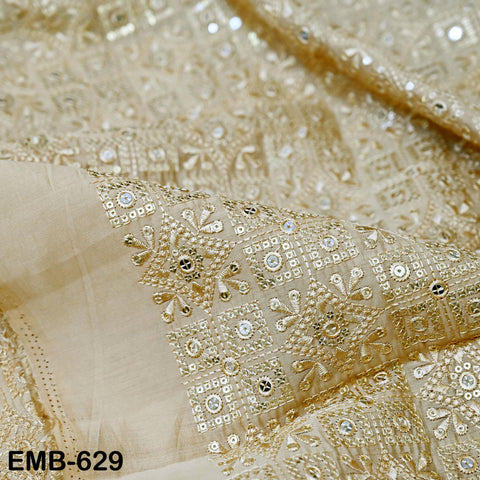 Beige Wedding Dress Material Embroidered Modal Satin Fabric by the yard Sewing Indian Embroidery Costumes Dolls Waistcoats Longline Jackets