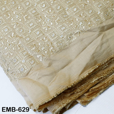 Beige Wedding Dress Material Embroidered Modal Satin Fabric by the yard Sewing Indian Embroidery Costumes Dolls Waistcoats Longline Jackets