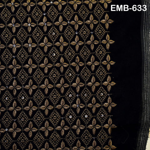 Brown Indian Embroidered Velvet Fabric by the yard Sewing DIY Crafting Wedding Shift Dresses Theatrical Costumes Longline Jackets Waistcoats