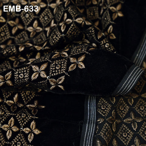 Brown Indian Embroidered Velvet Fabric by the yard Sewing DIY Crafting Wedding Shift Dresses Theatrical Costumes Longline Jackets Waistcoats