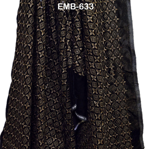 Brown Indian Embroidered Velvet Fabric by the yard Sewing DIY Crafting Wedding Shift Dresses Theatrical Costumes Longline Jackets Waistcoats