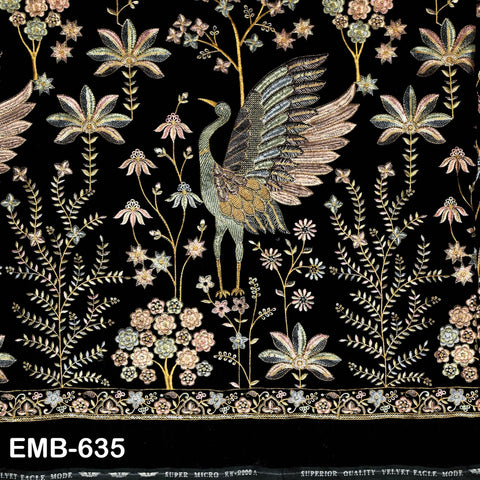 55 inches Black Indian Embroidered Velvet Fabric by the yard Sewing Crafting Wedding Dresses Theatrical Costumes Longline Jackets Waistcoats