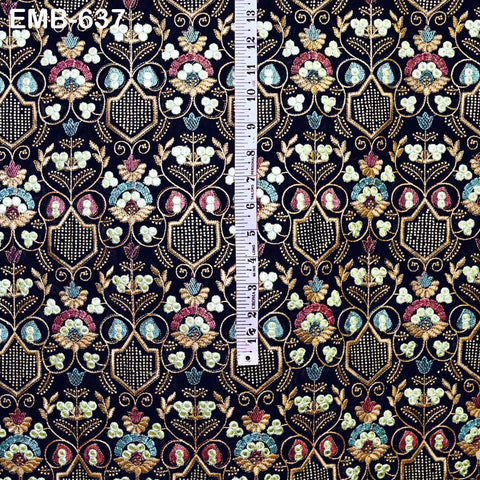 Sequin Indian Embroidered Velvet Blue Fabric by the yard Sewing Crafting Wedding Dress Theatrical Costumes Waistcoats Doll Bags Home Decor